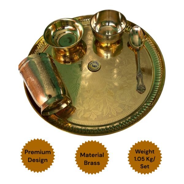 COPRASIA Handcrafted Brass Dinner Set – Traditional Indian Thali Set for Elegant Dining (Set of 5 pcs with Desert Bowl) - Image 6