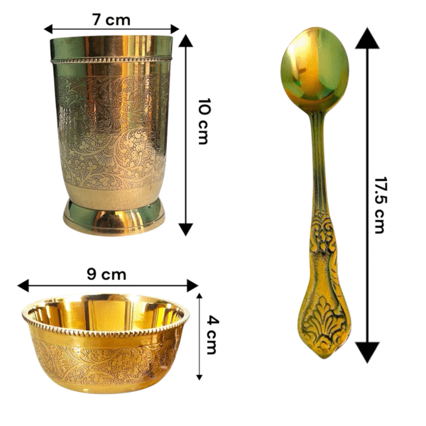COPRASIA Handcrafted Brass Dinner Set – Traditional Indian Thali Set for Elegant Dining (Set of 5 Pcs) - Image 5