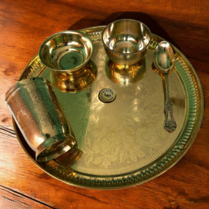 COPRASIA Handcrafted Brass Dinner Set – Traditional Indian Thali Set for Elegant Dining (Set of 5 pcs with Desert Bowl)