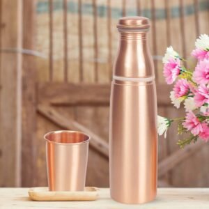 COPRASIA Pure Copper Water Bottle with Copper Glass – Handmade Ayurvedic Hydration Set