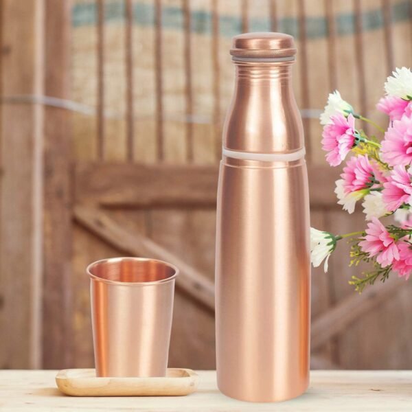 COPRASIA Pure Copper Water Bottle with Copper Glass – Handmade Ayurvedic Hydration Set
