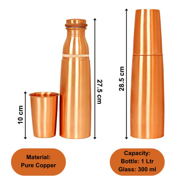 COPRASIA Pure Copper Water Bottle with Copper Glass – Handmade Ayurvedic Hydration Set - Image 8