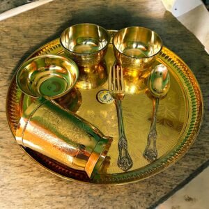 COPRASIA Handcrafted Brass Dinner Set – Traditional Indian Thali Set for Elegant Dining (Set of 7 pcs)