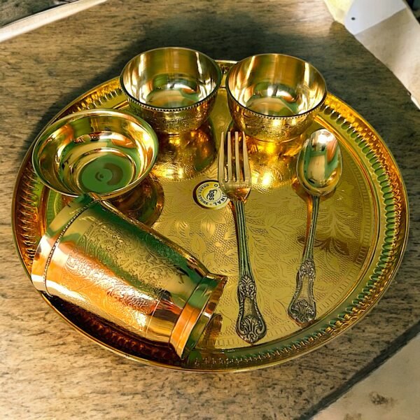 COPRASIA Handcrafted Brass Dinner Set – Traditional Indian Thali Set for Elegant Dining (Set of 7 pcs)