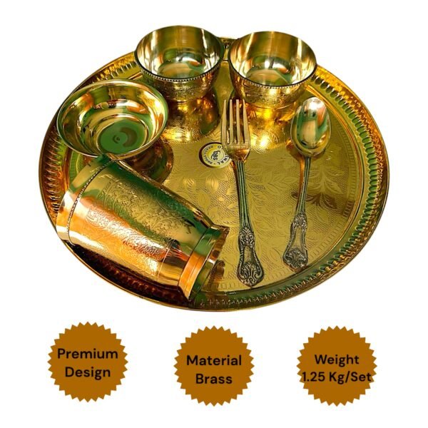 COPRASIA Handcrafted Brass Dinner Set – Traditional Indian Thali Set for Elegant Dining (Set of 7 pcs) - Image 6