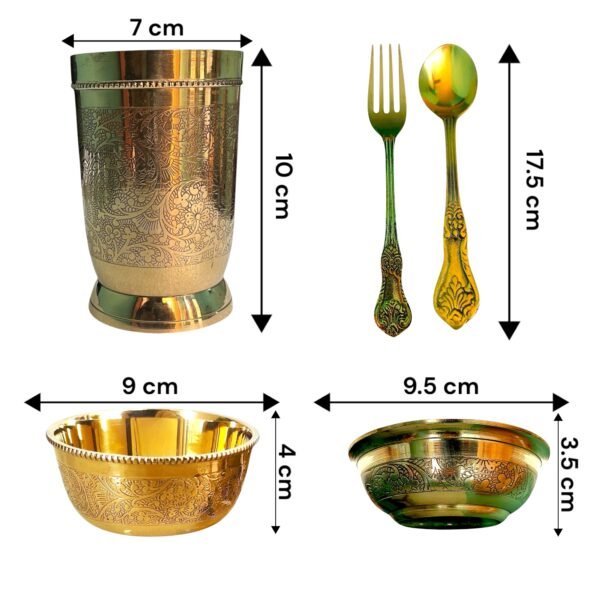 COPRASIA Handcrafted Brass Dinner Set – Traditional Indian Thali Set for Elegant Dining (Set of 7 pcs) - Image 5