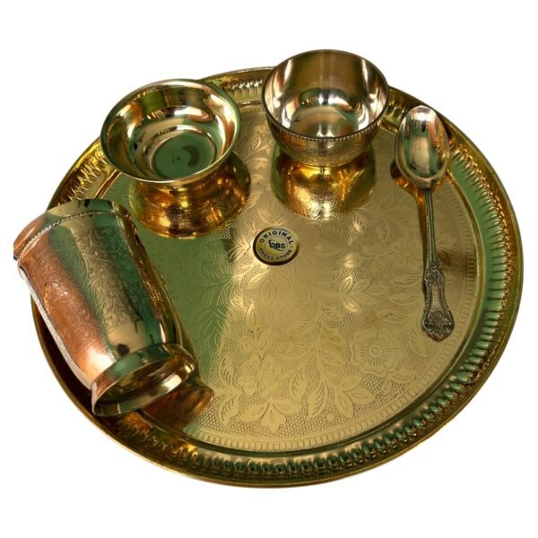 COPRASIA Handcrafted Brass Dinner Set – Traditional Indian Thali Set for Elegant Dining (Set of 5 pcs with Desert Bowl) - Image 2