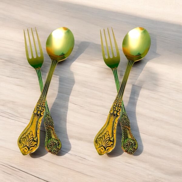 COPRASIA Handmade Brass Table Spoon and Fork Set – Elegant Vintage Dining Cutlery - Image 3