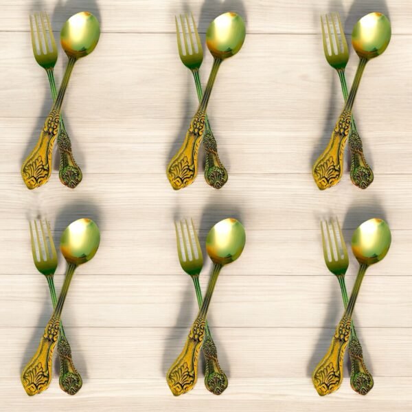 COPRASIA Handmade Brass Table Spoon and Fork Set – Elegant Vintage Dining Cutlery - Image 5