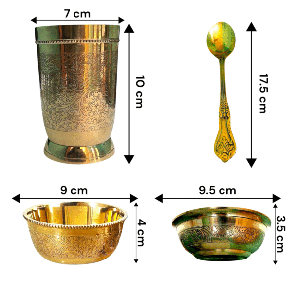 COPRASIA Handcrafted Brass Dinner Set – Traditional Indian Thali Set for Elegant Dining (Set of 5 pcs with Desert Bowl) - Image 4