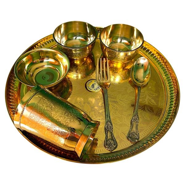 COPRASIA Handcrafted Brass Dinner Set – Traditional Indian Thali Set for Elegant Dining (Set of 7 pcs) - Image 2