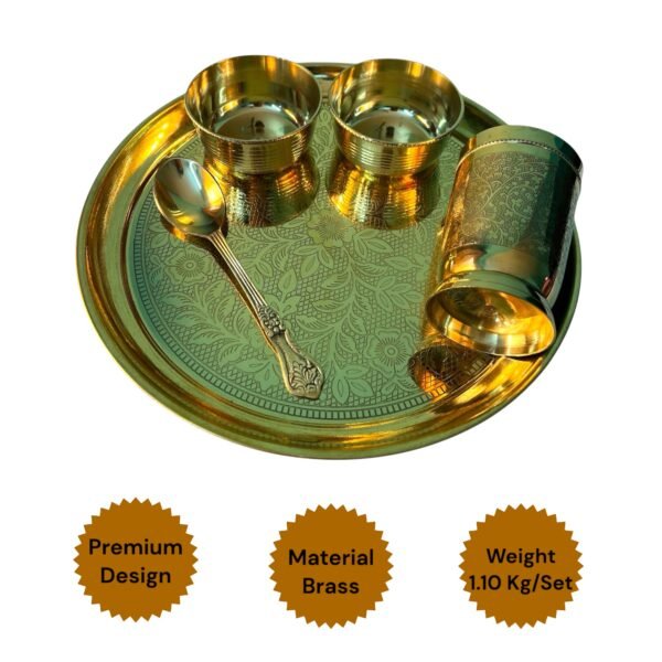 COPRASIA Handcrafted Brass Dinner Set – Traditional Indian Thali Set for Elegant Dining (Set of 5 Pcs) - Image 3