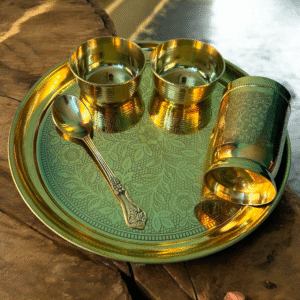 COPRASIA Handcrafted Brass Dinner Set – Traditional Indian Thali Set for Elegant Dining (Set of 5 Pcs)