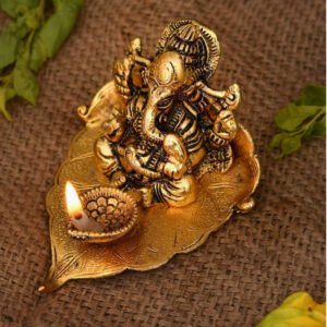 COPRASIA Ganesh Leaf Diya – Traditional Oil Lamp with Lord Ganesha Idol for Puja & Festive Decor