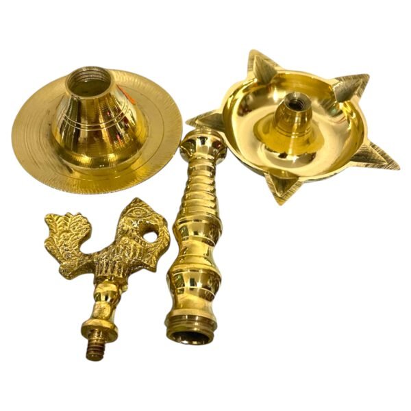 COPRASIA Brass Kerala Fancy Cock Diya – Traditional Peacock Oil Lamp for Puja & Home Decor - Image 4