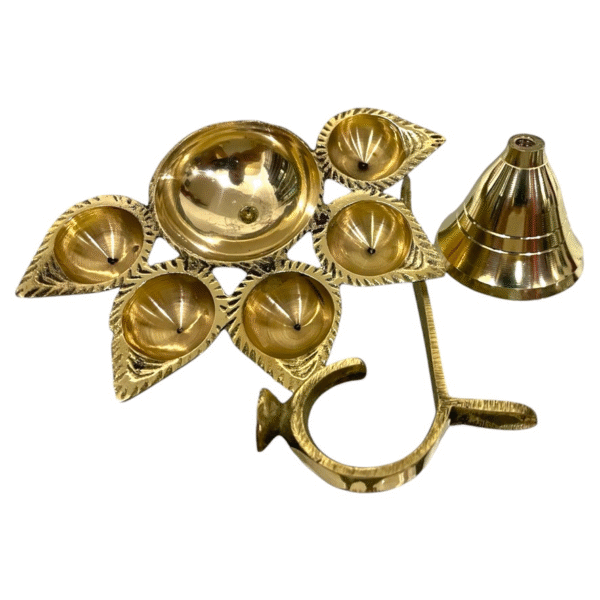 COPRASIA Brass Paanch Aarti Diya – 5-Wick Traditional Puja Lamp for Temple & Festivals - Image 6