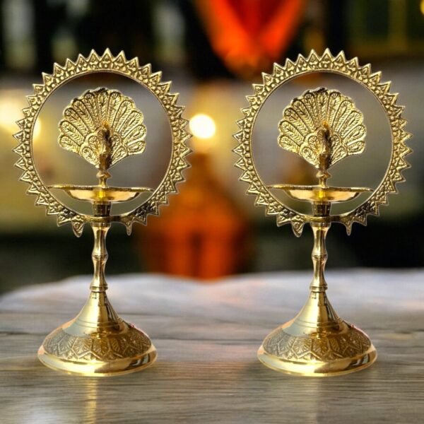COPRASIA Brass Kerala Fancy More Kiran Diya – Traditional Peacock Oil Lamp for Puja & Home Decor