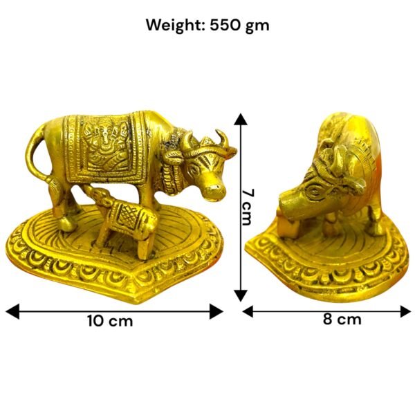 COPRASIA Brass Kamadhenu Mata Idol (10 cm) – Sacred Cow with Calf Statue for Puja, Vastu & Home Decor - Image 5