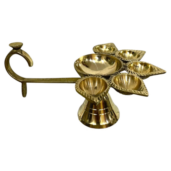 COPRASIA Brass Paanch Aarti Diya – 5-Wick Traditional Puja Lamp for Temple & Festivals - Image 4