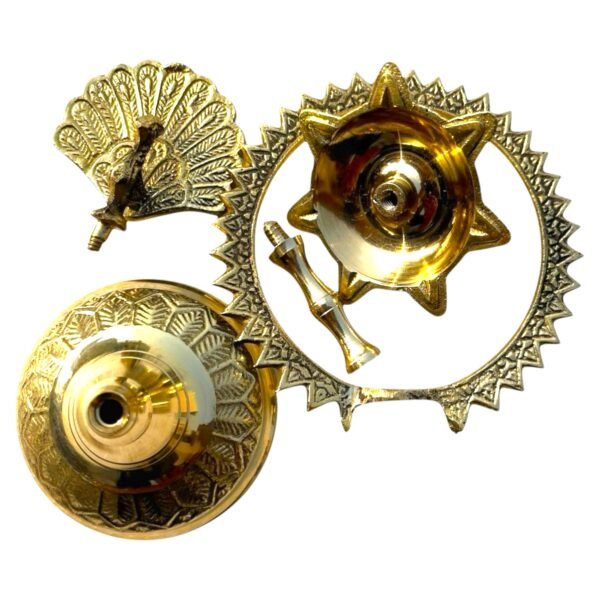 COPRASIA Brass Kerala Fancy More Kiran Diya – Traditional Peacock Oil Lamp for Puja & Home Decor - Image 5