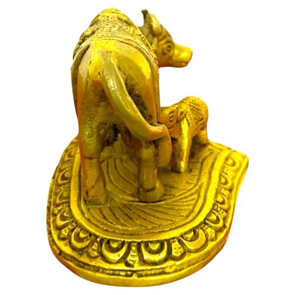 COPRASIA Brass Kamadhenu Mata Idol (10 cm) – Sacred Cow with Calf Statue for Puja, Vastu & Home Decor - Image 3