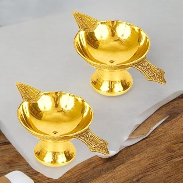 COPRASIA Brass Laxmi Diya (Pack of 2) – Traditional Oil Lamp with Goddess Lakshmi for Puja & Diwali