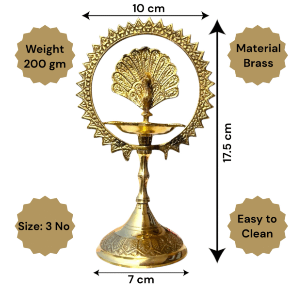 COPRASIA Brass Kerala Fancy More Kiran Diya – Traditional Peacock Oil Lamp for Puja & Home Decor - Image 6