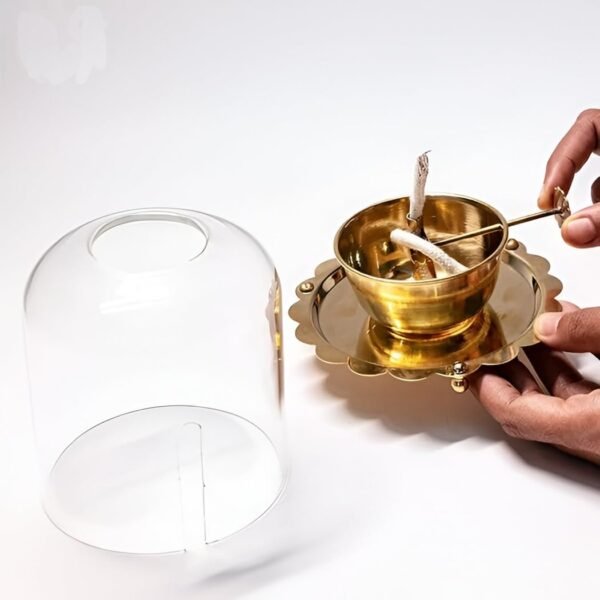 COPRASIA Brass Akhand Jyoti Diya with Glass Cover & Adjustable Bati – Long-Lasting Oil Lamp for Puja & Home Temple - Image 4