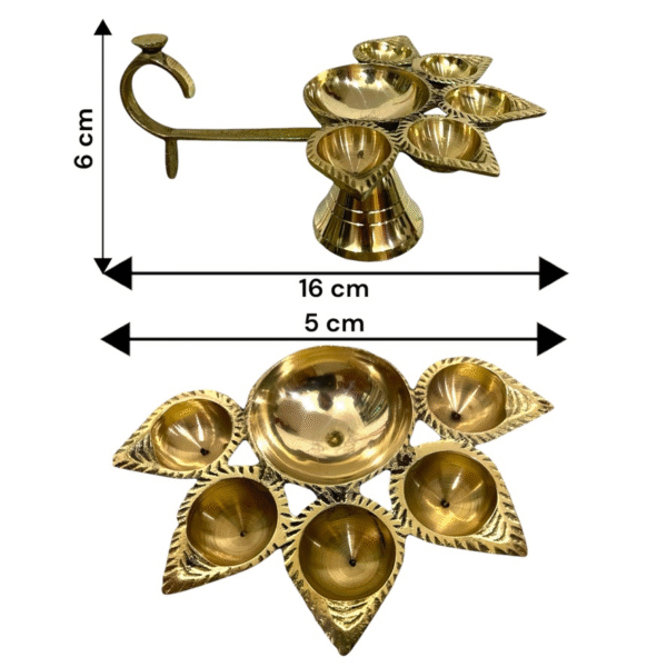 COPRASIA Brass Paanch Aarti Diya – 5-Wick Traditional Puja Lamp for Temple & Festivals - Image 7