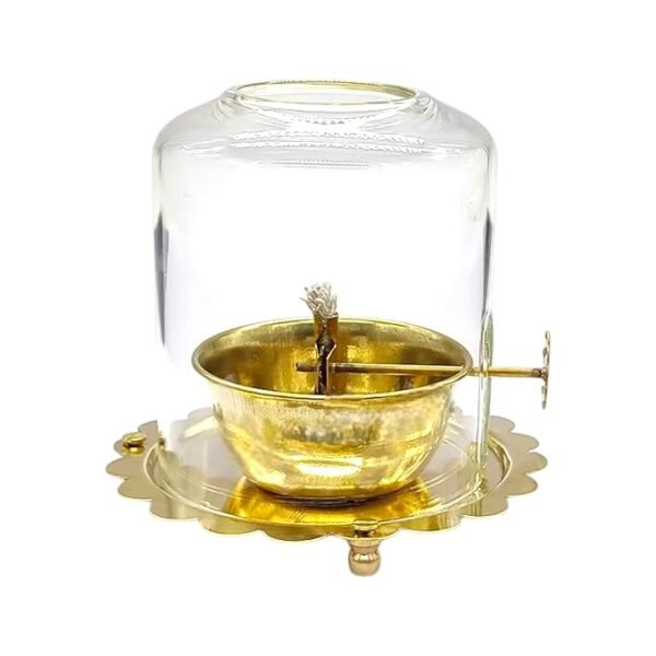 COPRASIA Brass Akhand Jyoti Diya with Glass Cover & Adjustable Bati – Long-Lasting Oil Lamp for Puja & Home Temple - Image 3