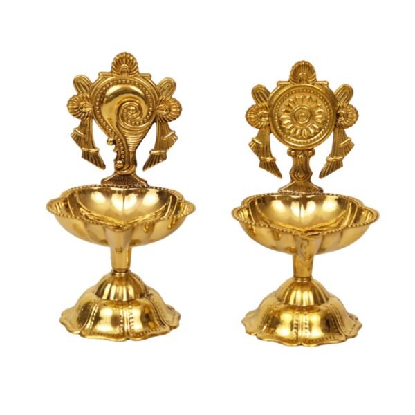 COPRASIA Brass Shankh Chakra Diya – Sacred Oil Lamp for Puja, Vastu & Temple Decor - Image 5