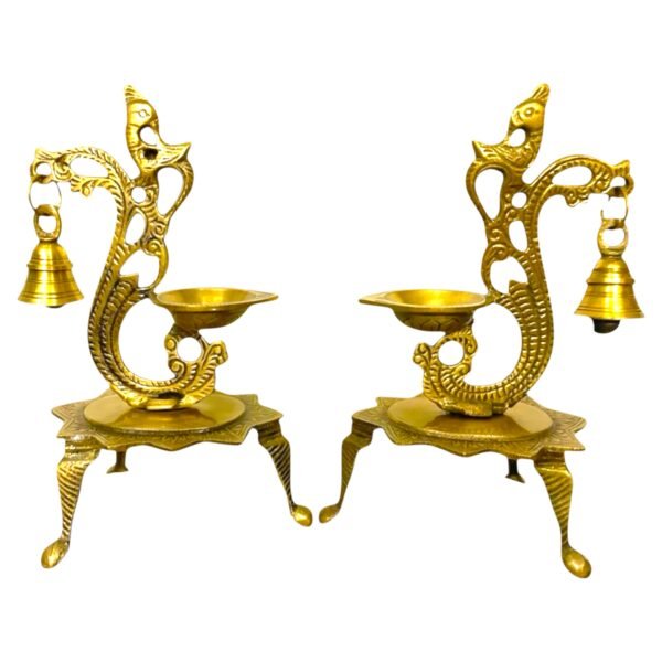COPRASIA Handcrafted Peacock Brass Diya – Traditional Indian Oil Lamp for Puja & Home Decor - Image 3