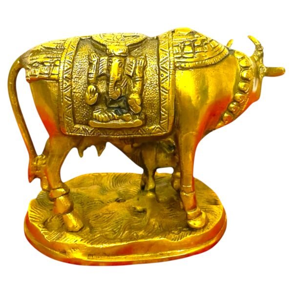 COPRASIA Brass Kamadhenu Mata Idol (15 cm) – Sacred Cow with Calf Statue for Puja, Vastu & Home Decor - Image 4