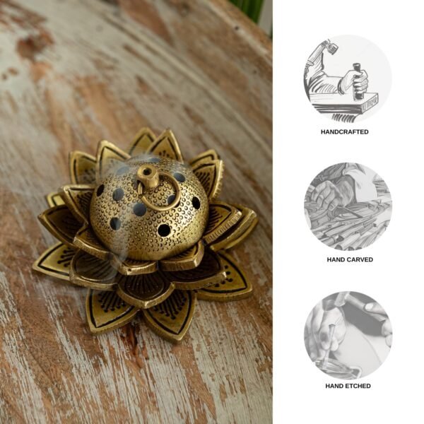 COPRASIA Brass Lotus Loban Burner – Traditional Dhoop & Incense Holder for Puja & Aromatherapy - Image 9