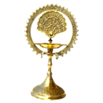 Brass Peacock Diya Stand with Sun Frame | Decorative Oil Lamp
