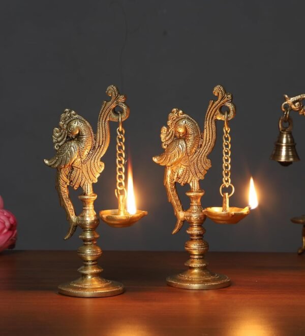 COPRASIA Brass Bird Hanging Diya – Traditional Wall Hanging Oil Lamp for Puja & Decor - Image 3