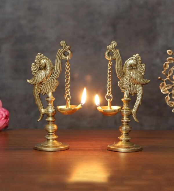 COPRASIA Brass Bird Hanging Diya – Traditional Wall Hanging Oil Lamp for Puja & Decor