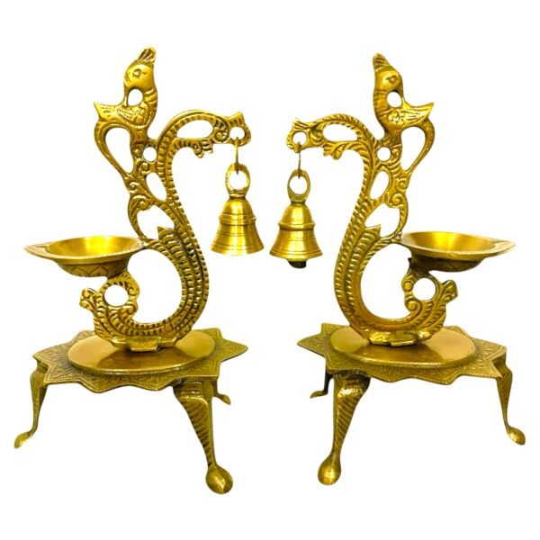 COPRASIA Handcrafted Peacock Brass Diya – Traditional Indian Oil Lamp for Puja & Home Decor - Image 2