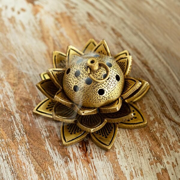 COPRASIA Brass Lotus Loban Burner – Traditional Dhoop & Incense Holder for Puja & Aromatherapy - Image 2