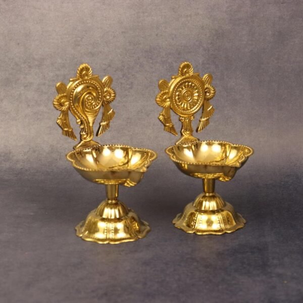 COPRASIA Brass Shankh Chakra Diya – Sacred Oil Lamp for Puja, Vastu & Temple Decor - Image 2
