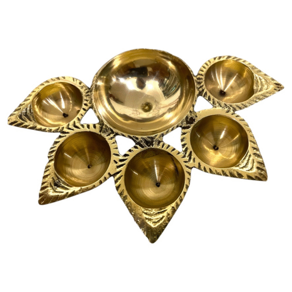 COPRASIA Brass Paanch Aarti Diya – 5-Wick Traditional Puja Lamp for Temple & Festivals - Image 3