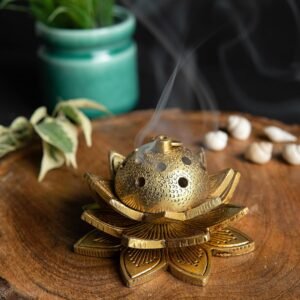 COPRASIA Brass Lotus Loban Burner – Traditional Dhoop & Incense Holder for Puja & Aromatherapy