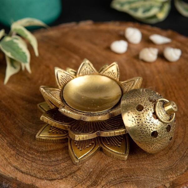 COPRASIA Brass Lotus Loban Burner – Traditional Dhoop & Incense Holder for Puja & Aromatherapy - Image 3