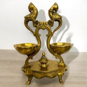 COPRASIA Handcrafted Brass Dual Bird Diya – Traditional Oil Lamp for Puja & Festive Decor