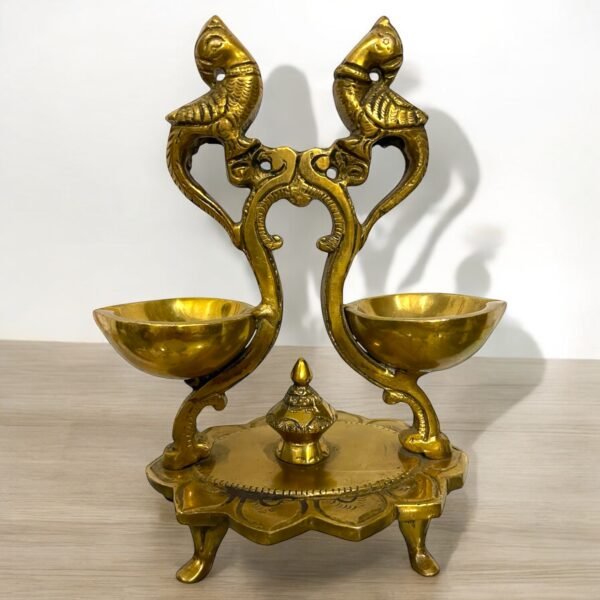 COPRASIA Handcrafted Brass Dual Bird Diya – Traditional Oil Lamp for Puja & Festive Decor