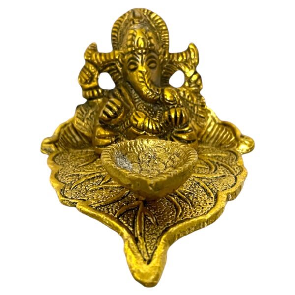 COPRASIA Ganesh Leaf Diya – Traditional Oil Lamp with Lord Ganesha Idol for Puja & Festive Decor - Image 6