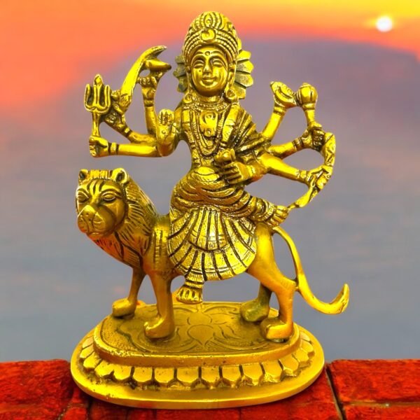 COPRASIA 6-Inch Brass Mata Durga Idol – Handcrafted Hindu Goddess Statue for Puja, Navratri & Home Temple - Image 2