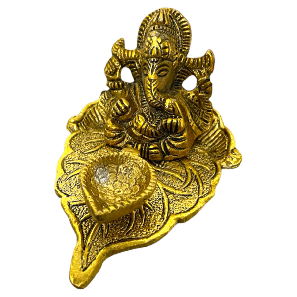 COPRASIA Ganesh Leaf Diya – Traditional Oil Lamp with Lord Ganesha Idol for Puja & Festive Decor - Image 5