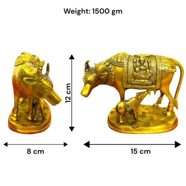 COPRASIA Brass Kamadhenu Mata Idol (15 cm) – Sacred Cow with Calf Statue for Puja, Vastu & Home Decor - Image 5