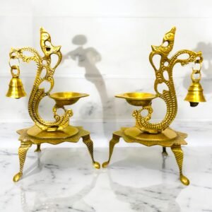 COPRASIA Handcrafted Peacock Brass Diya – Traditional Indian Oil Lamp for Puja & Home Decor